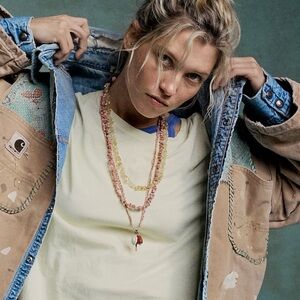 Free People Single Strand Beaded Necklace Citrine